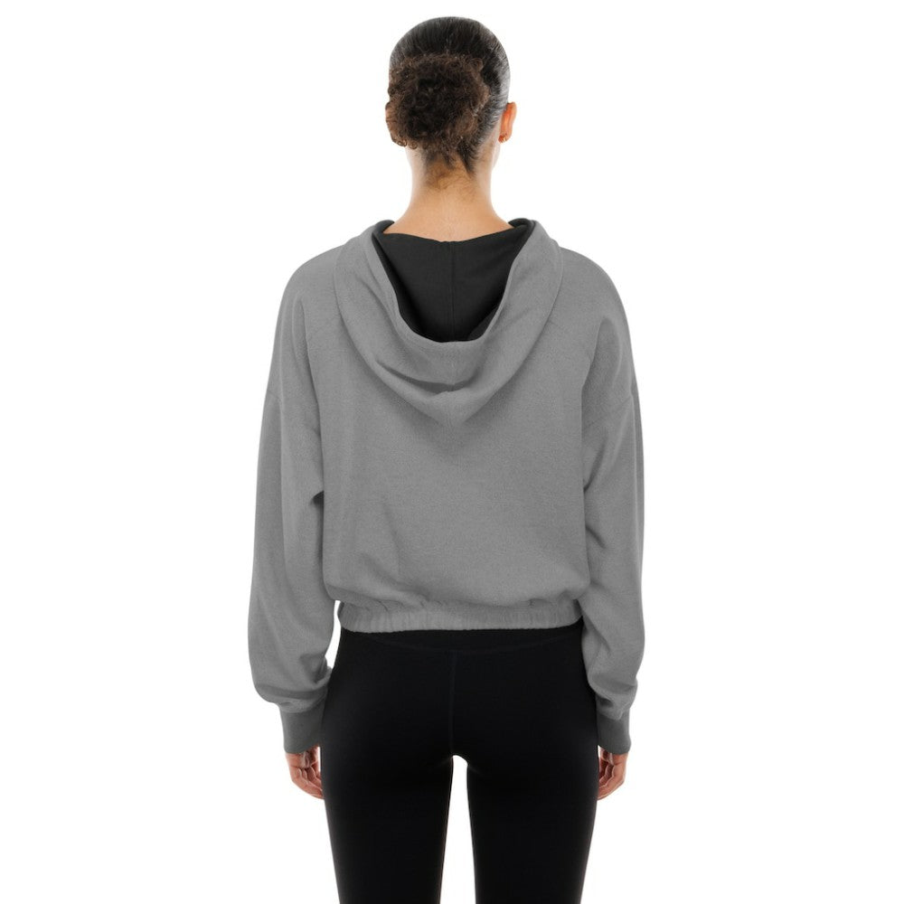 Baltimore Orioles Women's Reversed Out French Terry Quarter-Zip Banded Crop Hoodie Heather Gray | New Era