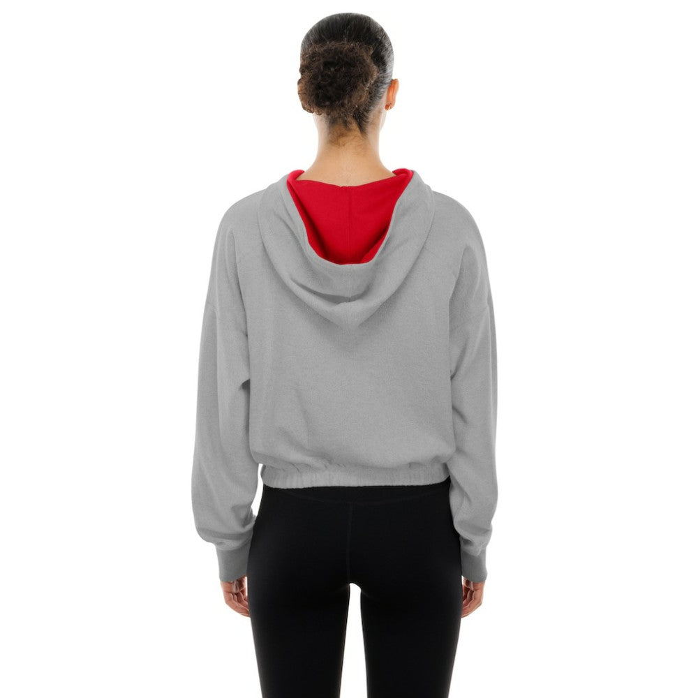 St. Louis Cardinals Women's Reversed Out French Terry Quarter-Zip Banded Crop Hoodie Heather Gray | New Era