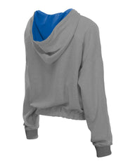 New York Mets Women's Reversed Out French Terry Quarter-Zip Banded Crop Hoodie Heather Gray | New Era