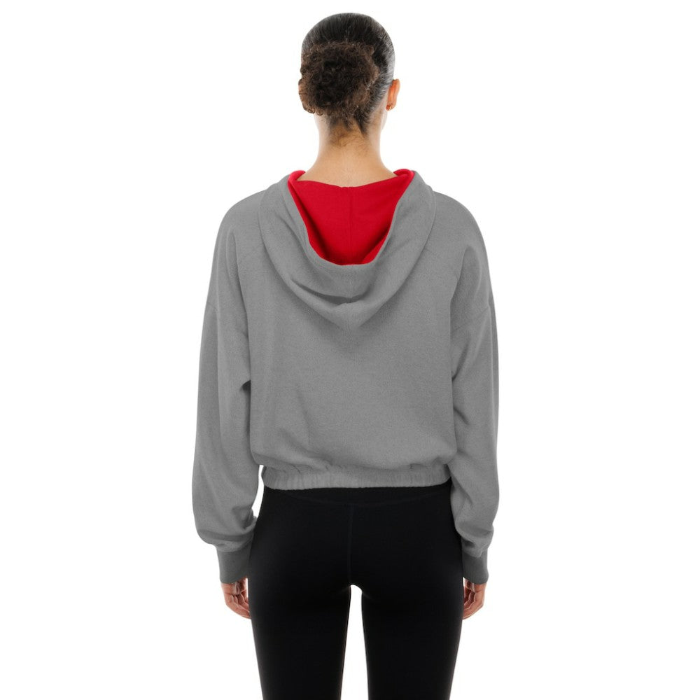 Philadelphia Phillies Women's Reversed Out French Terry Quarter-Zip Banded Crop Hoodie Heather Gray | New Era