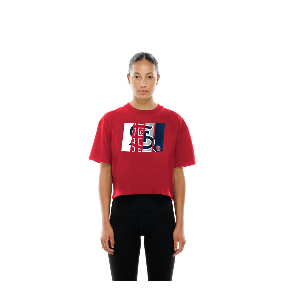 St. Louis Cardinals Women's Boxy Foil Logo T-Shirt Red | New Era