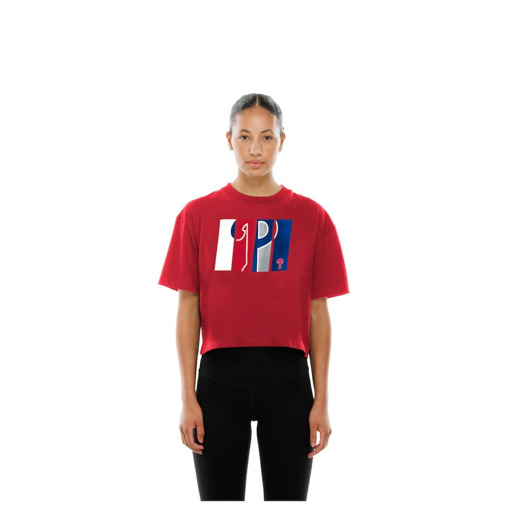 Philadelphia Phillies Women's Boxy Foil Logo T-Shirt Red | New Era