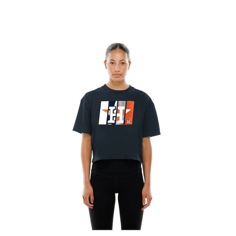 Houston Astros Women's Boxy Foil Logo T-Shirt Navy | New Era