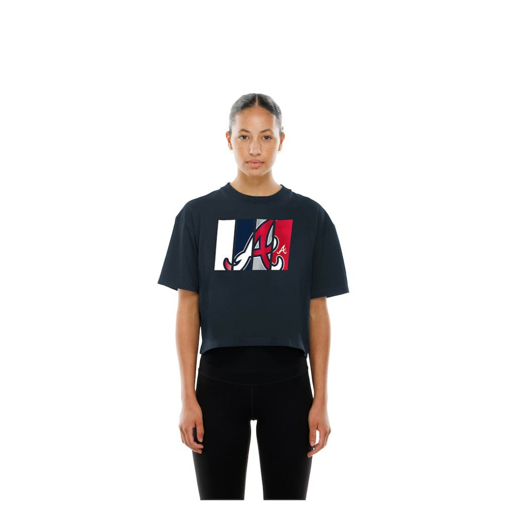 Atlanta Braves Women's Boxy Foil Logo T-Shirt Navy | New Era