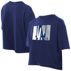 Los Angeles Dodgers Women's Boxy Foil Logo T-Shirt Royal | New Era