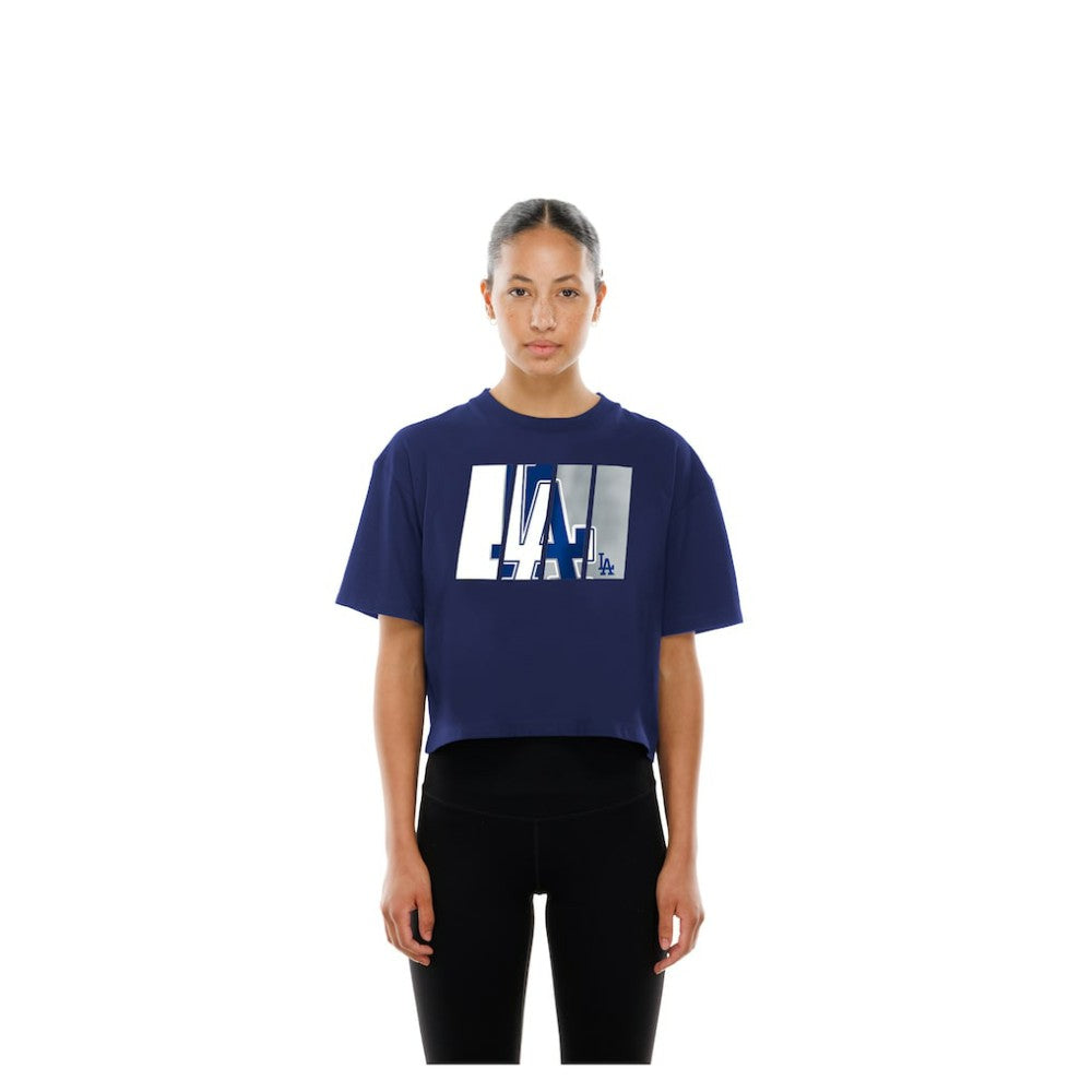 Los Angeles Dodgers Women's Boxy Foil Logo T-Shirt Royal | New Era