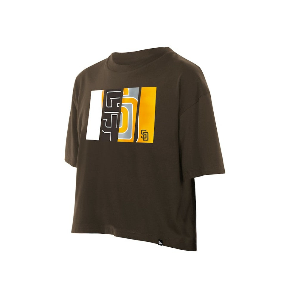 San Diego Padres Women's Boxy Foil Logo T-Shirt Brown | New Era