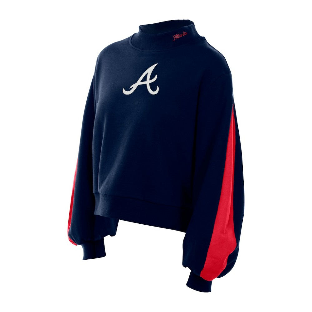 Atlanta Braves Women's Mock Neck Balloon Sleeve Sweatshirt Navy | New Era