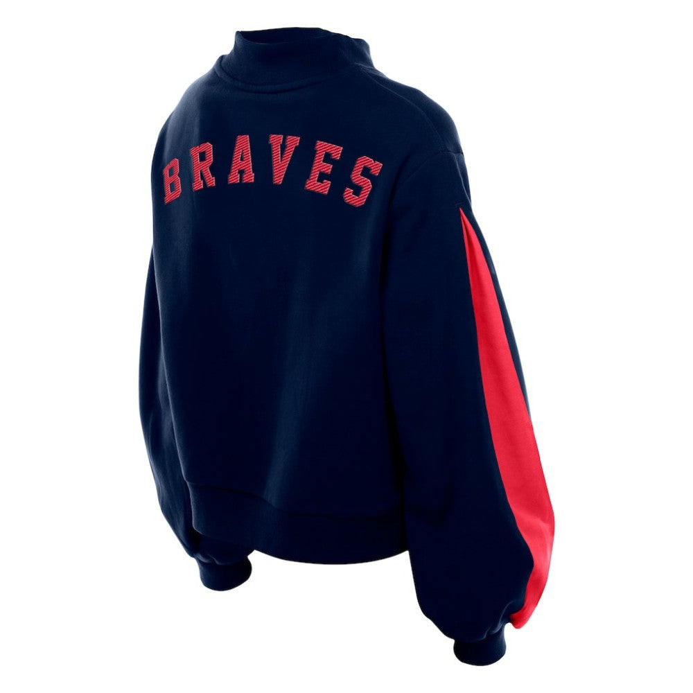 Atlanta Braves Women's Mock Neck Balloon Sleeve Sweatshirt Navy | New Era