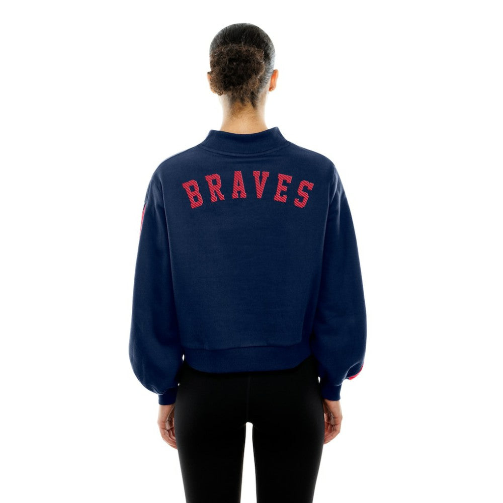 Atlanta Braves Women's Mock Neck Balloon Sleeve Sweatshirt Navy | New Era