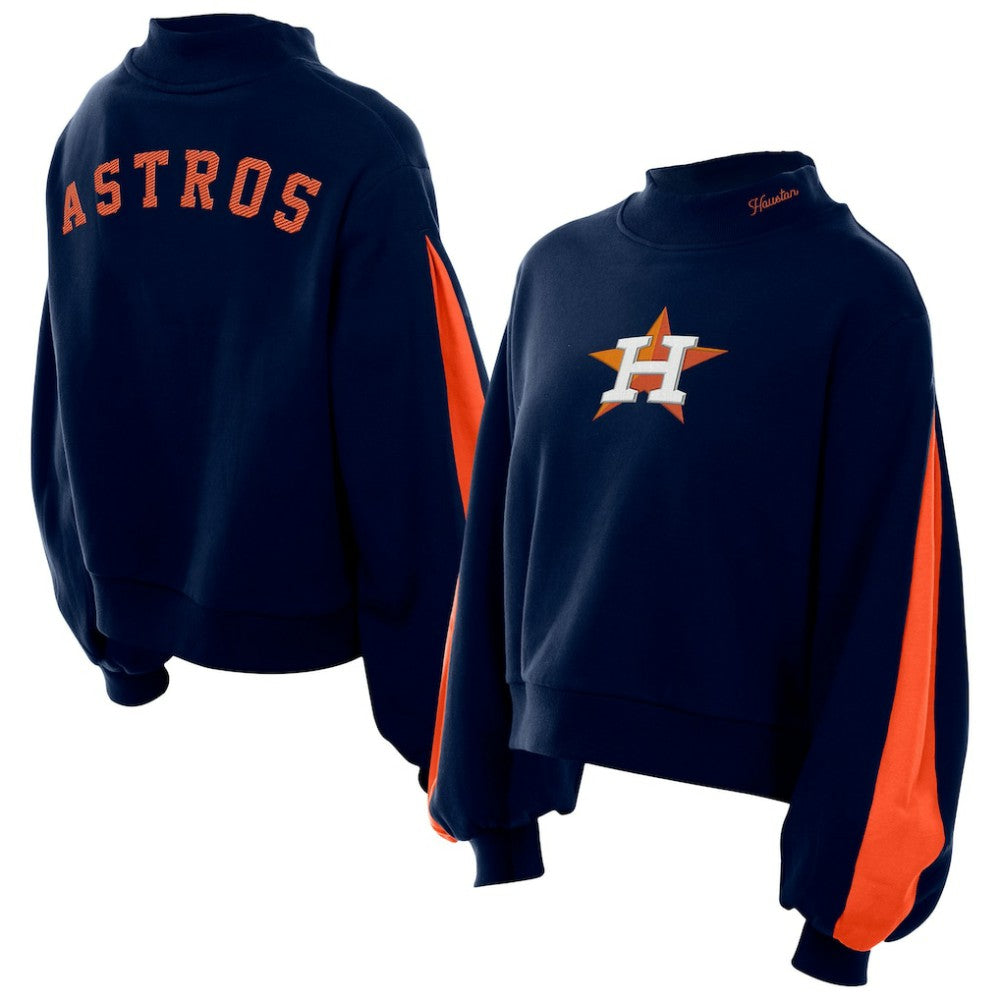 Houston Astros Women's Mock Neck Balloon Sleeve Sweatshirt Navy | New Era