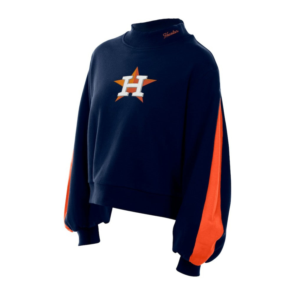 Houston Astros Women's Mock Neck Balloon Sleeve Sweatshirt Navy | New Era