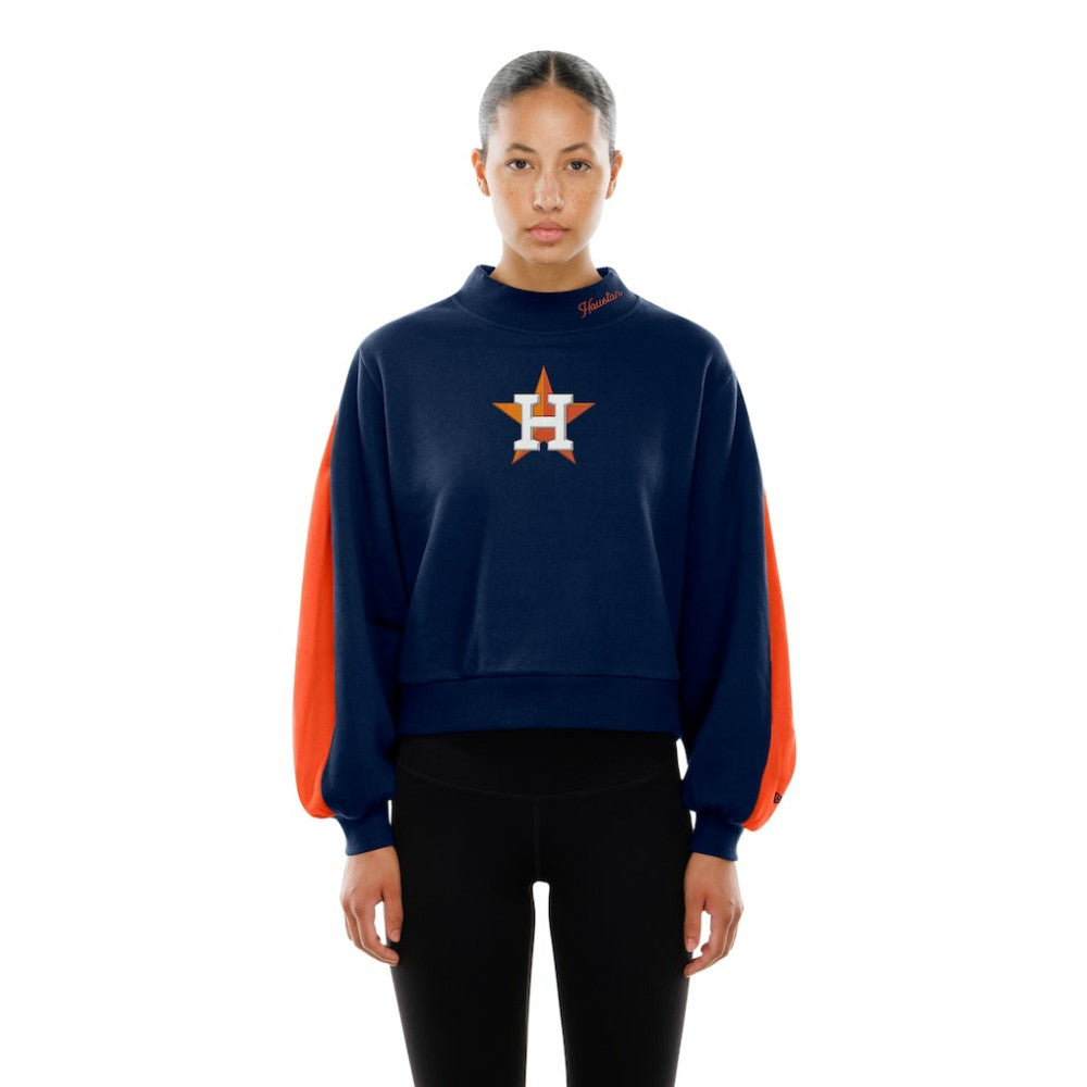 Houston Astros Women's Mock Neck Balloon Sleeve Sweatshirt Navy | New Era