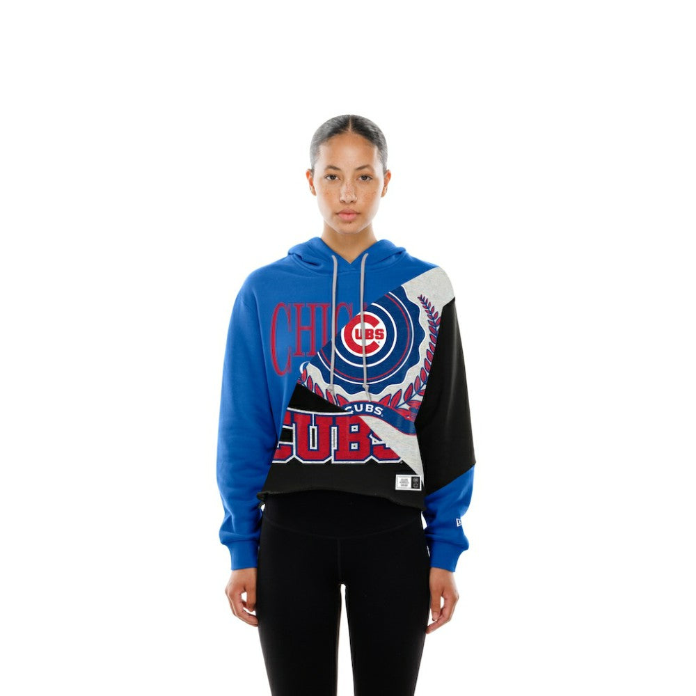 Chicago Cubs Women's Upcycled Color Block Cropped Boxy Hoodie | New Era
