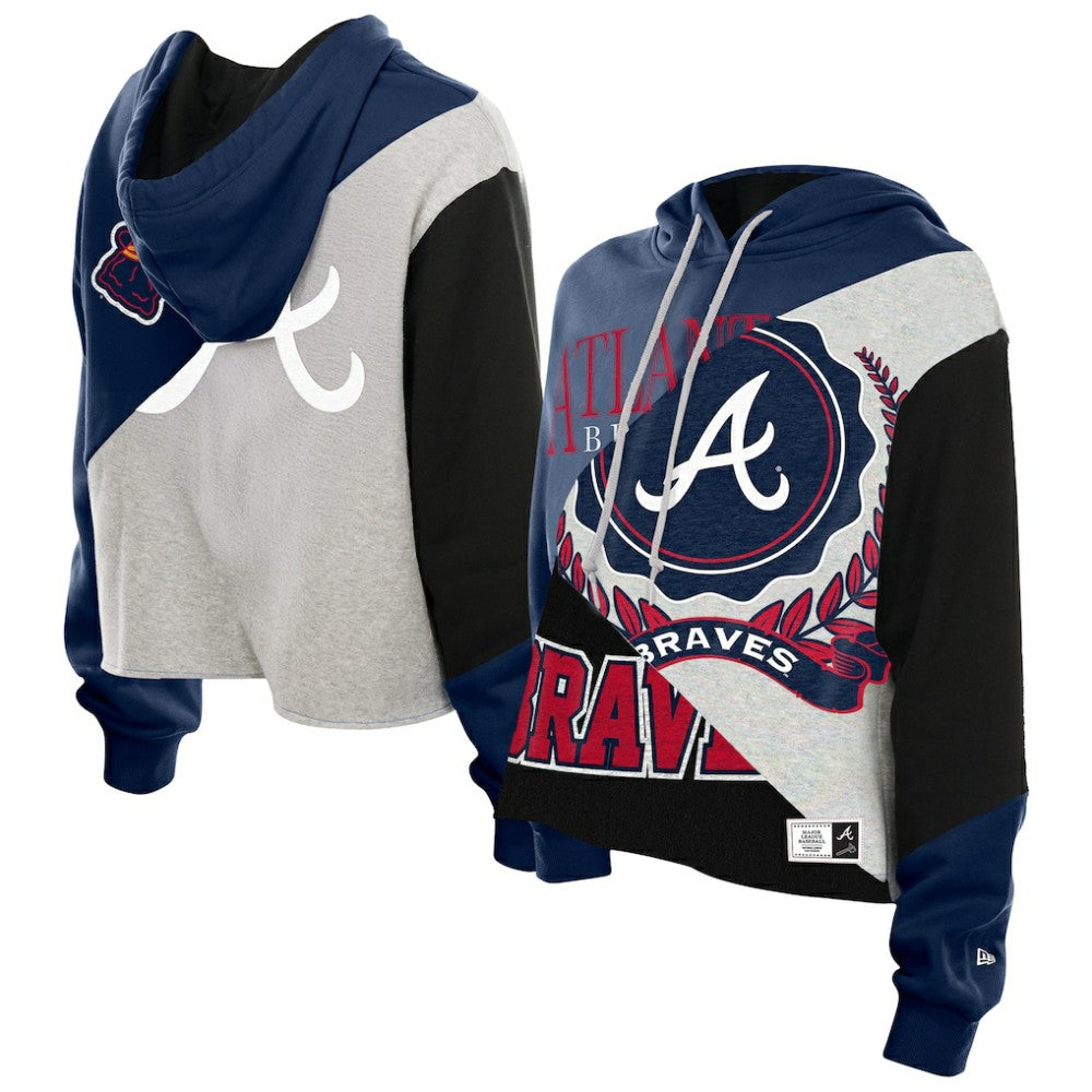 Atlanta Braves Women's Upcycled Color Block Cropped Boxy Hoodie | New Era