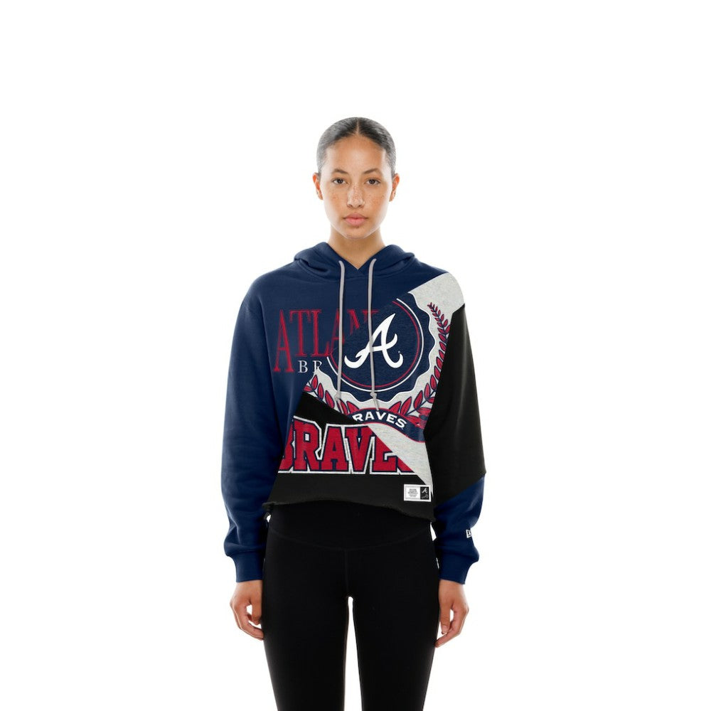 Atlanta Braves Women's Upcycled Color Block Cropped Boxy Hoodie | New Era