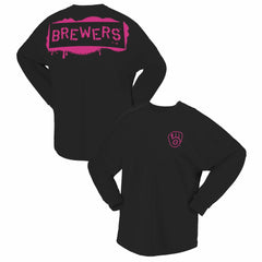 Milwaukee Brewers Women's Neon Jersey Long Sleeve T-Shirt Black