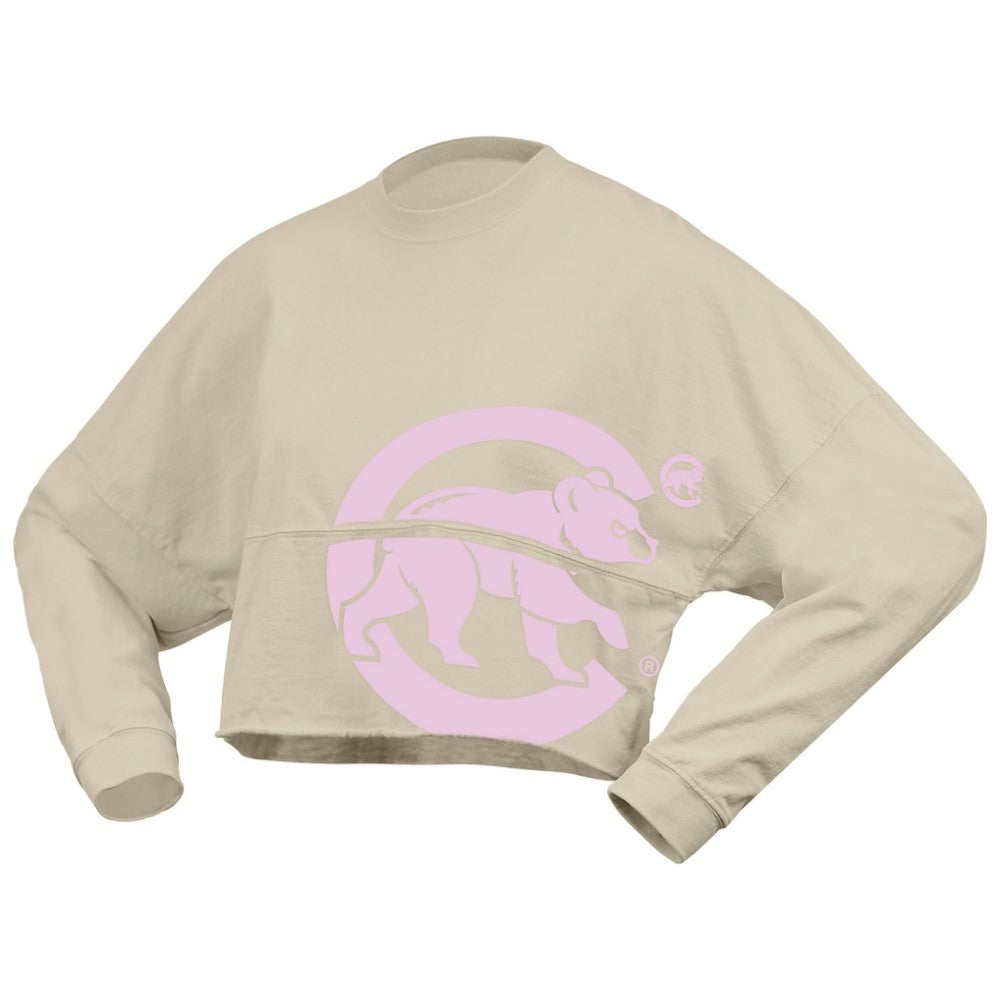 Chicago Cubs Women's Floral Preppy Cropped Long Sleeve T-Shirt Cream