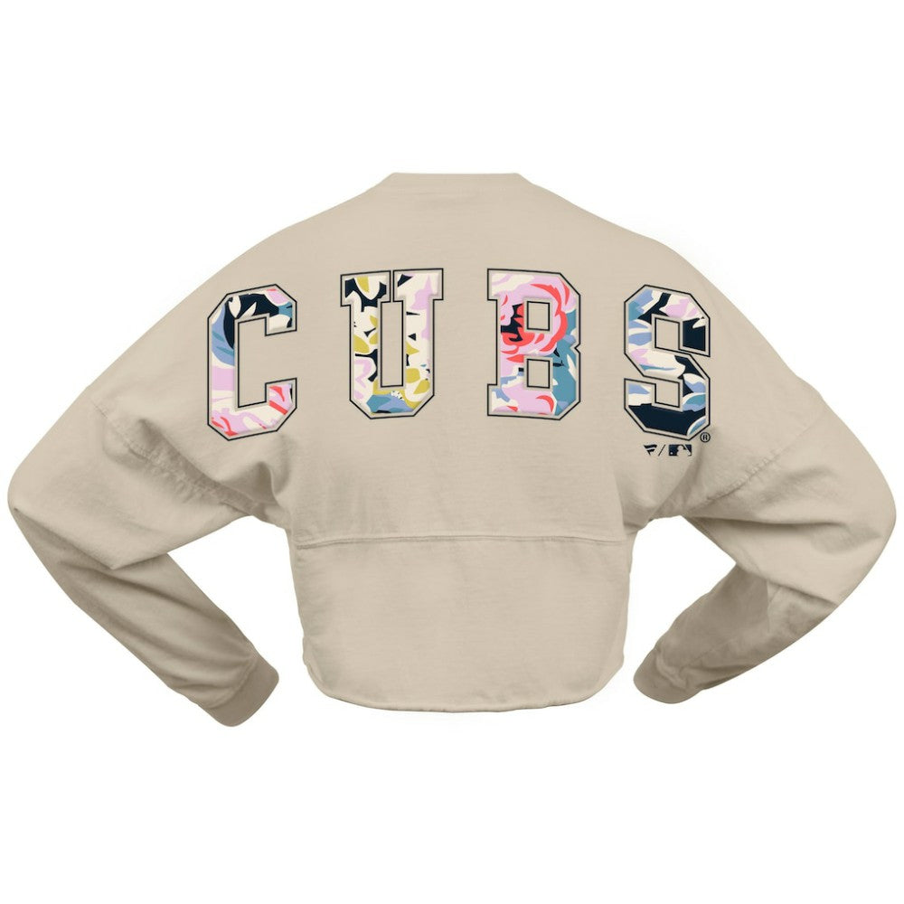 Chicago Cubs Women's Floral Preppy Cropped Long Sleeve T-Shirt Cream