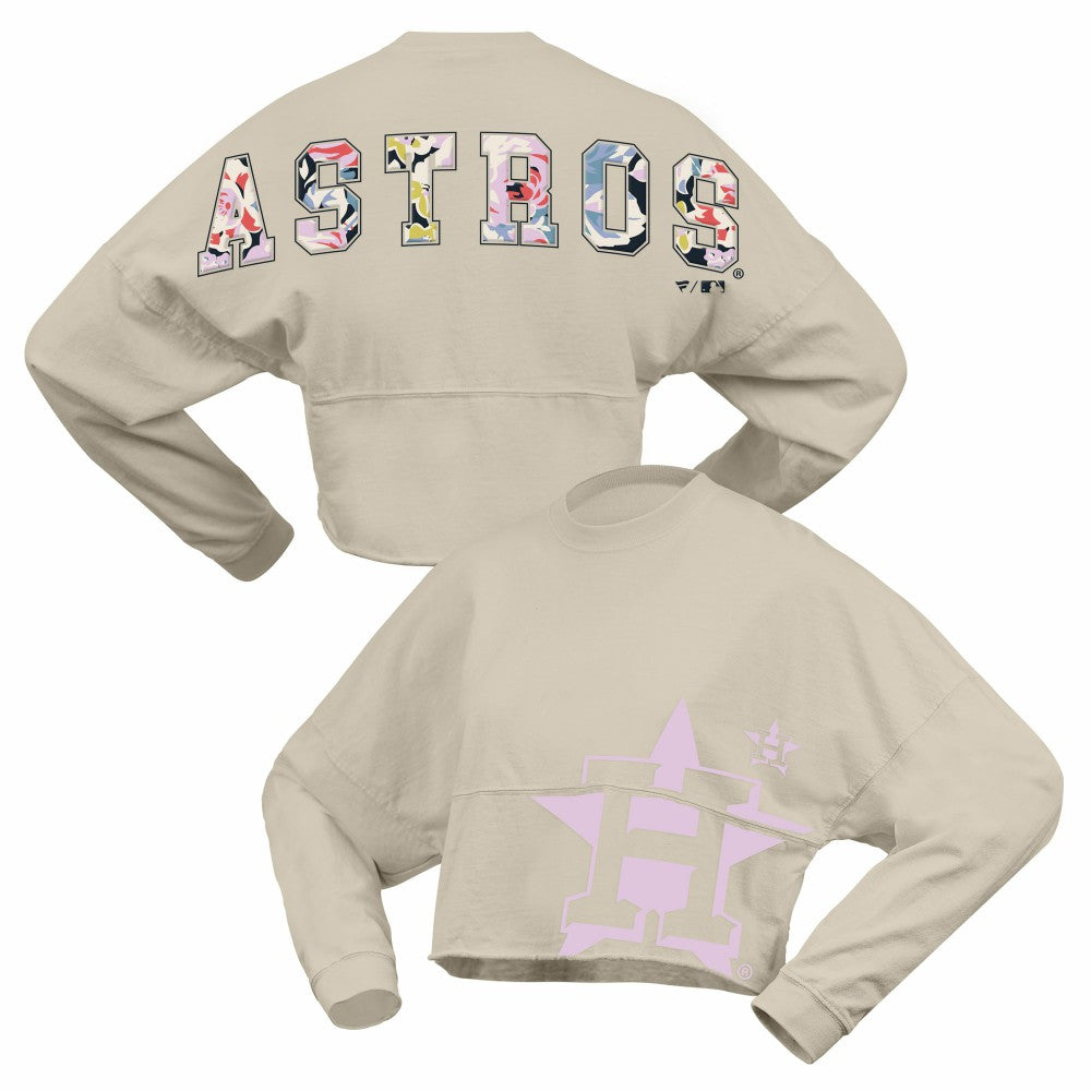 Houston Astros Women's Floral Preppy Cropped Long Sleeve T-Shirt Cream