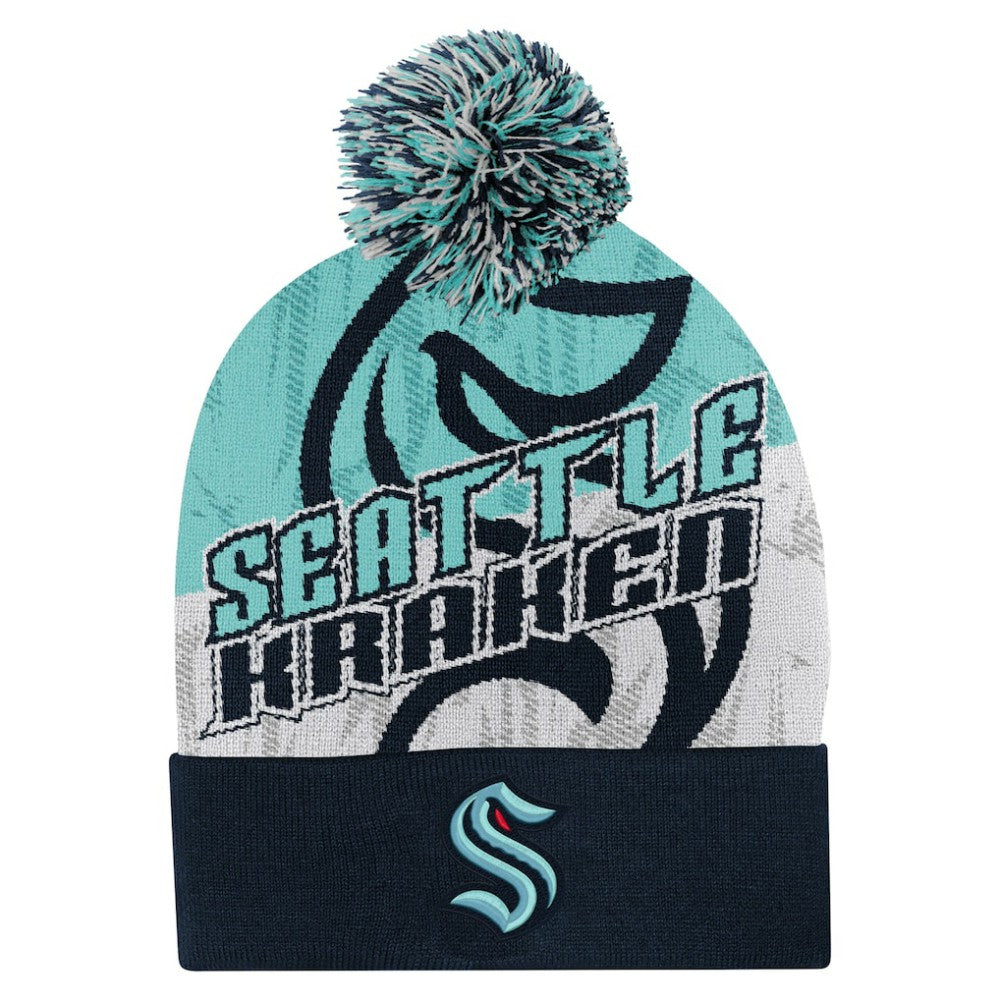 Seattle Kraken Outerstuff Youth New Edge Cuffed Knit Hat with Pom Navy