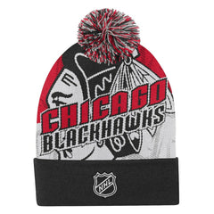 Chicago Blackhawks Outerstuff Youth New Edge Cuffed Knit Hat with Pom Red