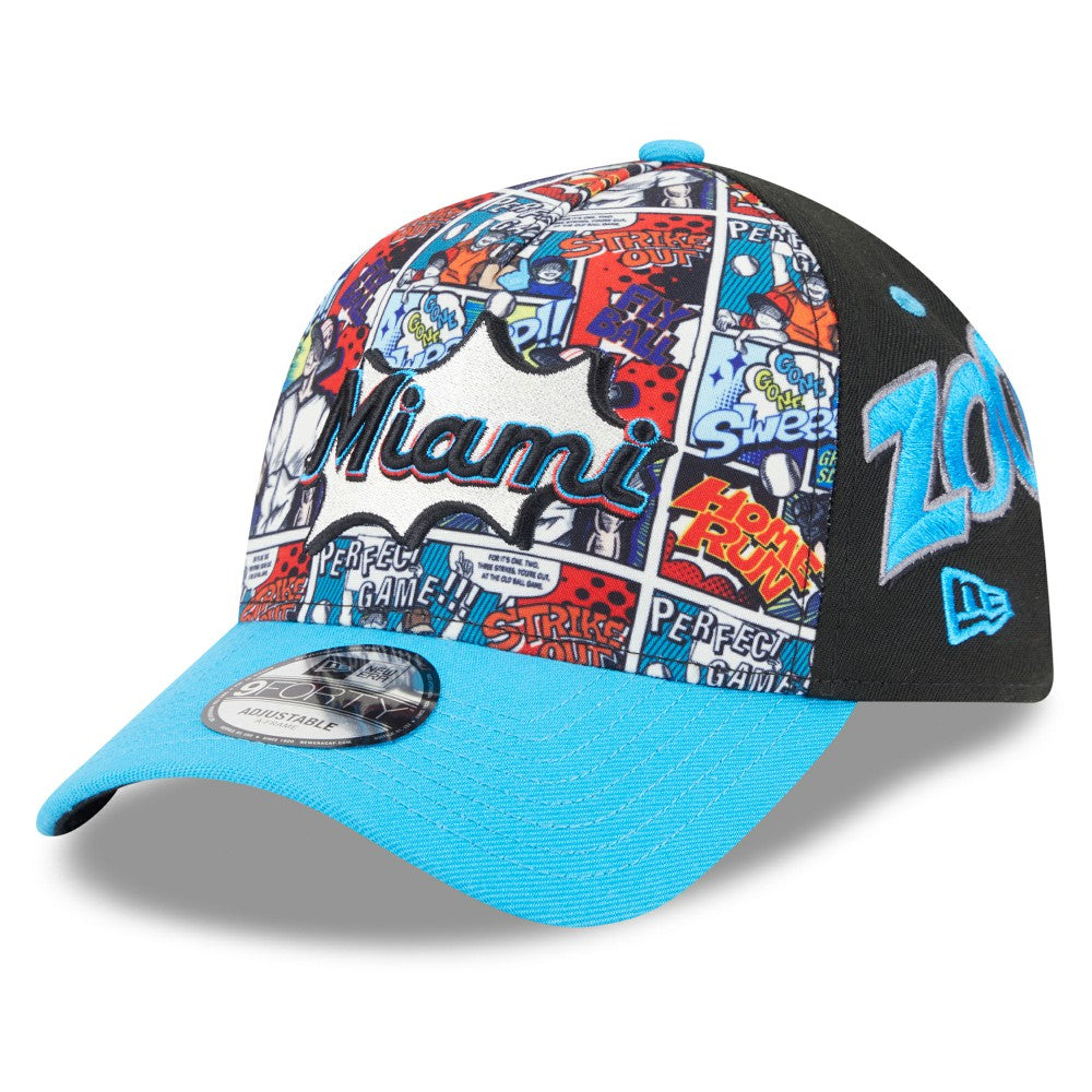 Miami Marlins Youth 2025 MLB Diamond Hero Edition A-Frame 9FORTY Adjustable Hat Black/Blue | New Era