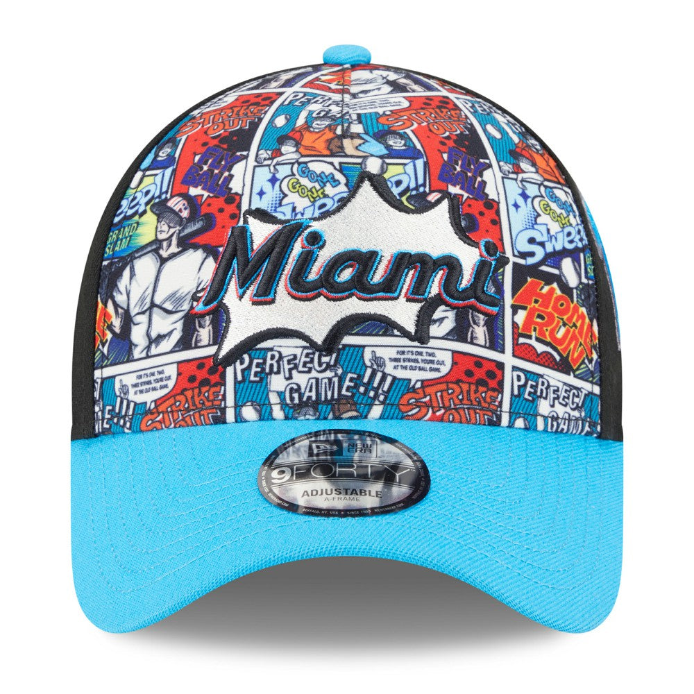 Miami Marlins Youth 2025 MLB Diamond Hero Edition A-Frame 9FORTY Adjustable Hat Black/Blue | New Era