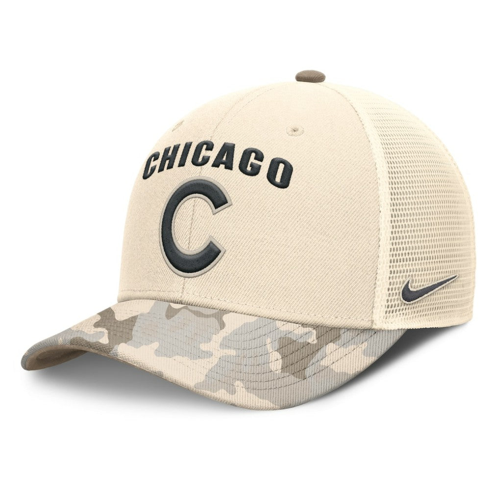 Chicago Cubs Camo Natural Pack Rise Adjustable Trucker Hat Natural | Nike