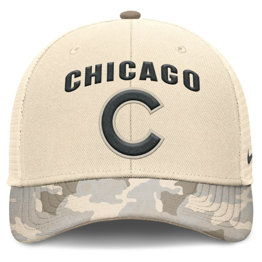Chicago Cubs Camo Natural Pack Rise Adjustable Trucker Hat Natural | Nike