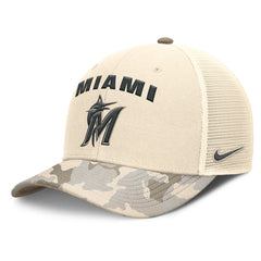 Miami Marlins Camo Natural Pack Rise Adjustable Trucker Hat Natural | Nike