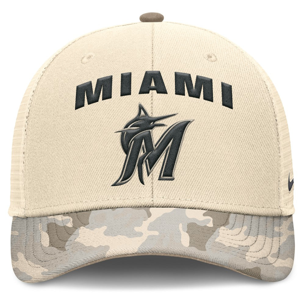 Miami Marlins Camo Natural Pack Rise Adjustable Trucker Hat Natural | Nike
