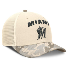 Miami Marlins Camo Natural Pack Rise Adjustable Trucker Hat Natural | Nike