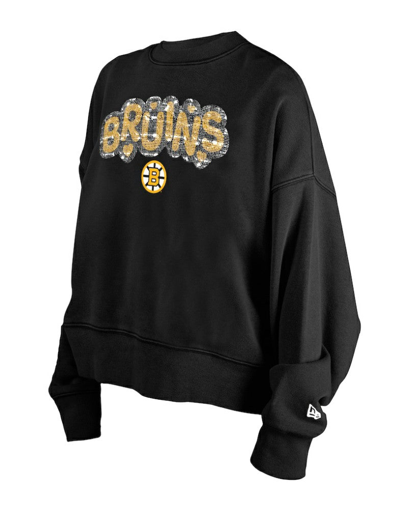 Boston Bruins New Era Girls Youth Flip Sequin Sweatshirt Black