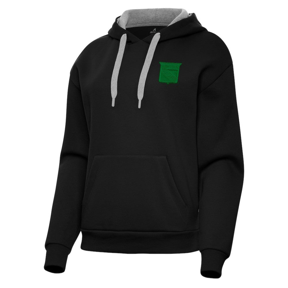 New York Rangers Antigua Women's St. Patrick's Day Victory Pullover Hoodie Black