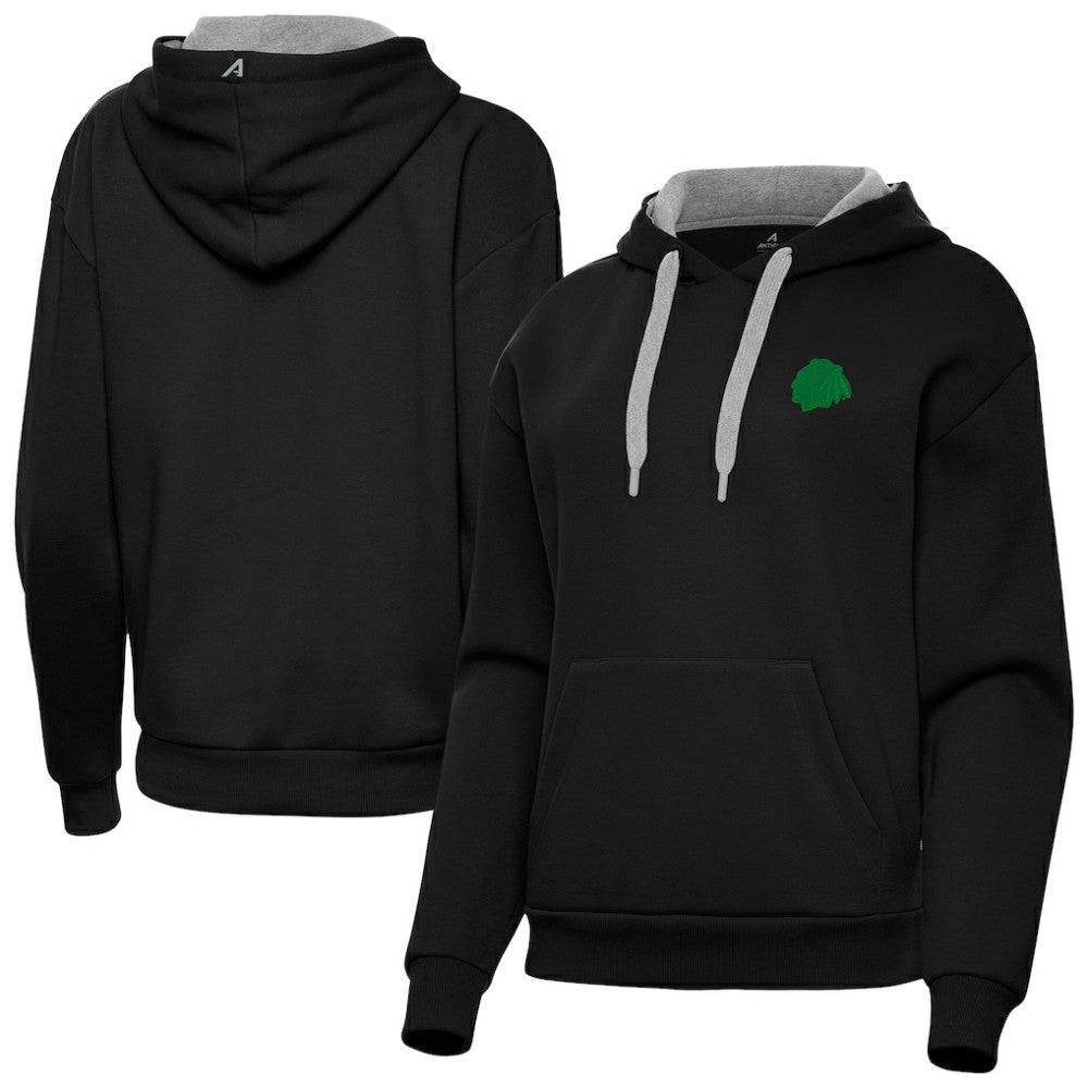 Chicago Blackhawks Antigua Women's St. Patrick's Day Victory Pullover Hoodie Black