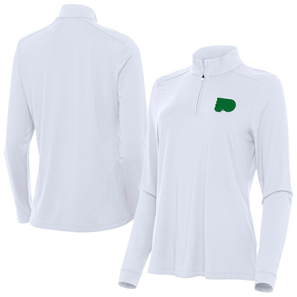 Philadelphia Flyers Antigua Women's St. Patrick's Day Intent Quarter-Zip Performance Pullover White