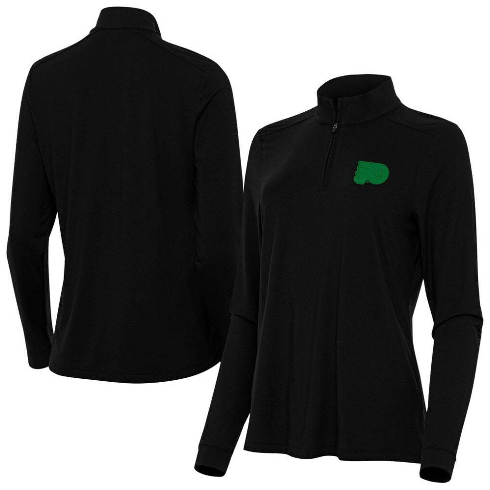 Philadelphia Flyers Antigua Women's St. Patrick's Day Intent Quarter-Zip Performance Pullover Black