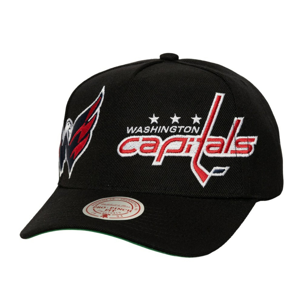Washington Capitals Mitchell & Ness Busted Logo Wordmark Wrap-Around Pro Pinch Adjustable Hat Black