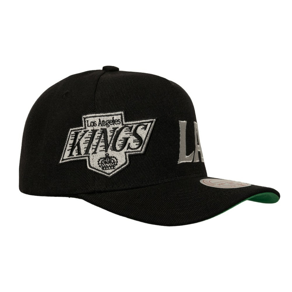 Los Angeles Kings Mitchell & Ness Busted Logo Wordmark Wrap-Around Pro Pinch Adjustable Hat Black