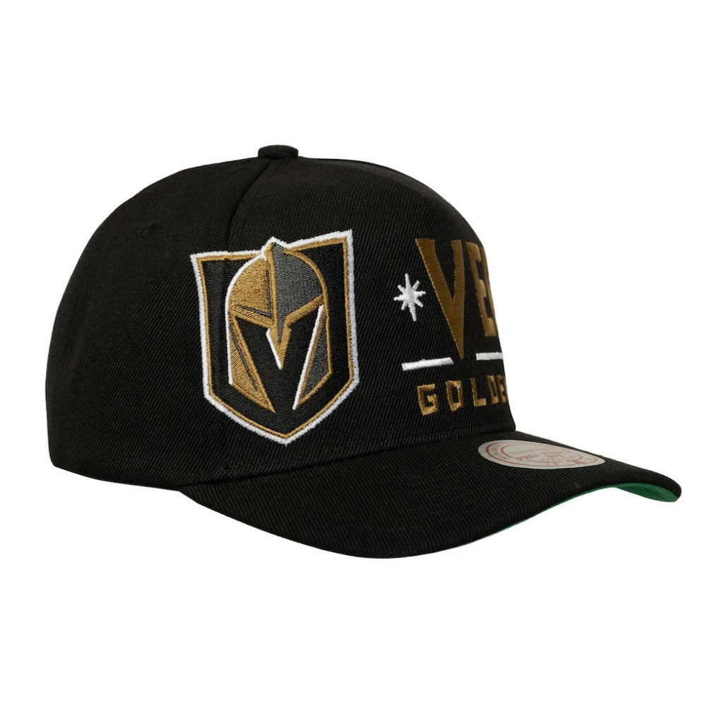 Vegas Golden Knights Mitchell & Ness Busted Logo Wordmark Wrap-Around Pro Pinch Adjustable Hat Black