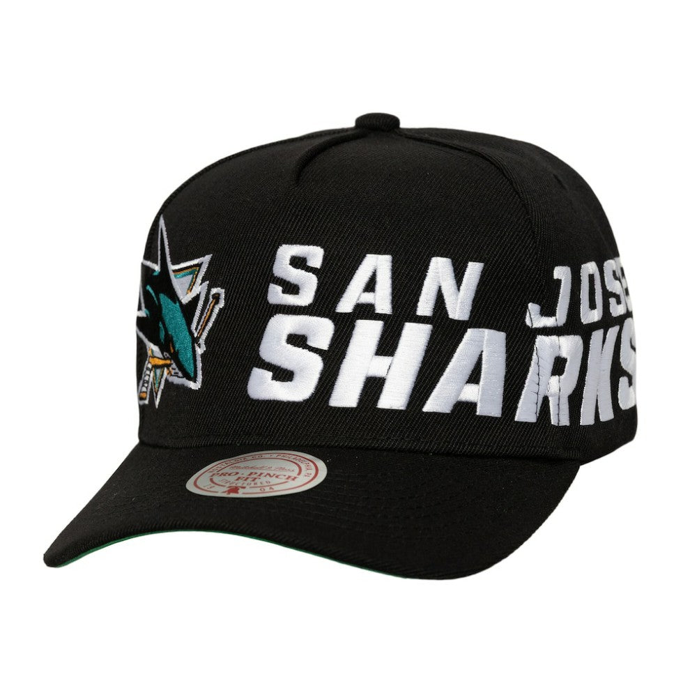 San Jose Sharks Mitchell & Ness Busted Logo Wordmark Wrap-Around Pro Pinch Adjustable Hat Black