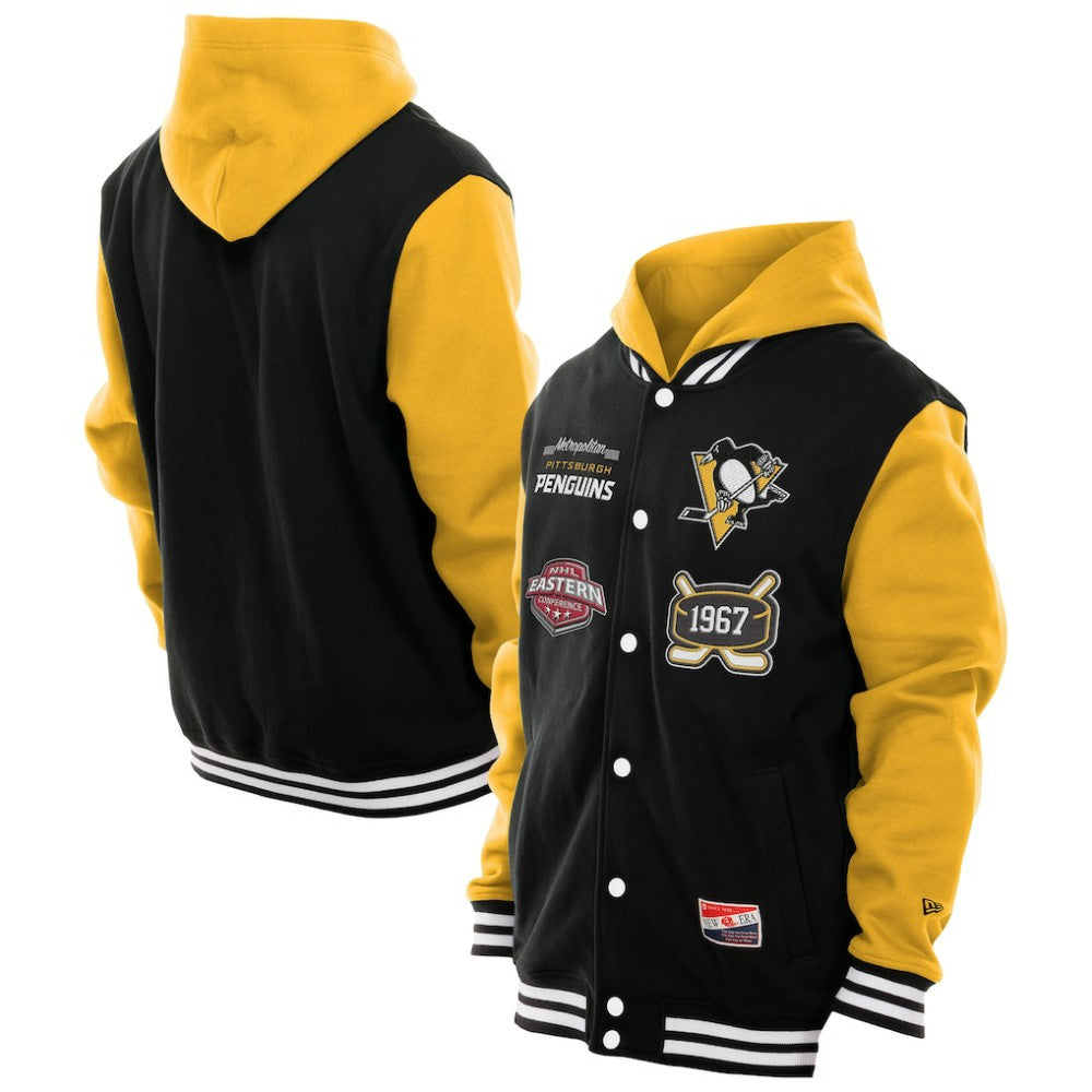 Pittsburgh Penguins New Era Full-Snap Fleece Hoodie Jacket Black/Gold