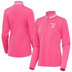 New York Yankees Antigua Women's Spring Training Palmetto Quarter-Zip Top Pink