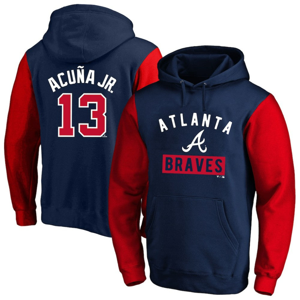 Ronald Acuna Jr. Atlanta Braves Profile Big & Tall Name & Number Fleece Pullover Hoodie Navy