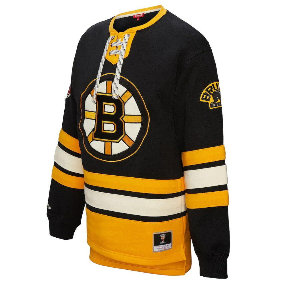 Boston Bruins Mitchell & Ness Women's Heritage Lace-Up Pullover Sweatshirt Black