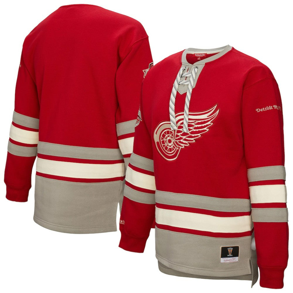 Detroit Red Wings Mitchell & Ness Women's Heritage Lace-Up Pullover Sweatshirt Red