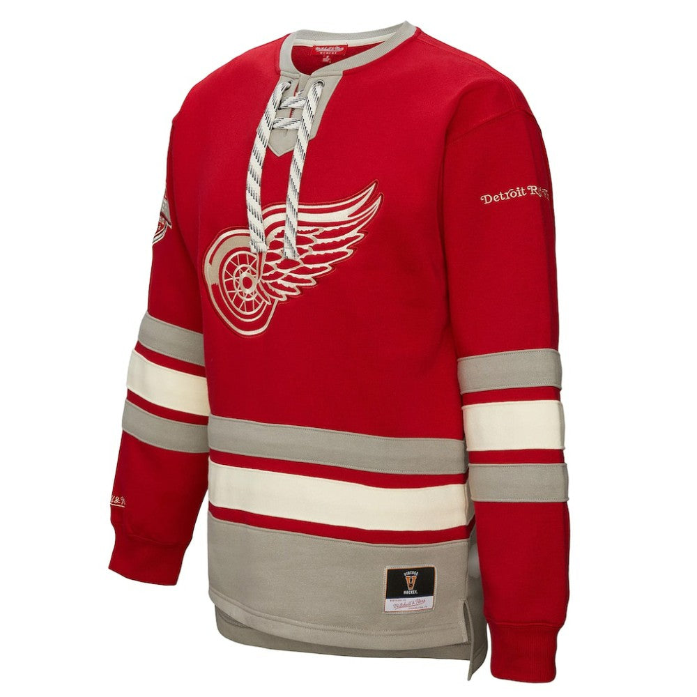 Detroit Red Wings Mitchell & Ness Women's Heritage Lace-Up Pullover Sweatshirt Red