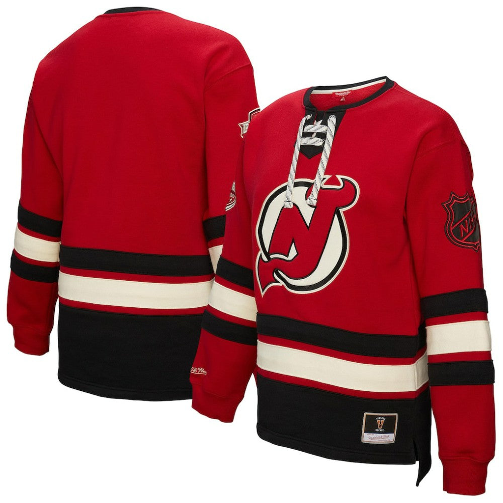 New Jersey Devils Mitchell & Ness Women's Heritage Lace-Up Pullover Sweatshirt Red