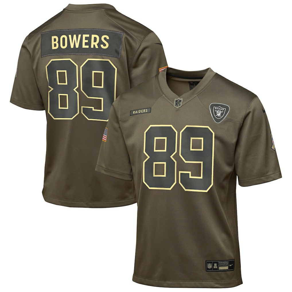 Brock Bowers Las Vegas Raiders Youth 2025 Salute to Service Game Jersey - Olive